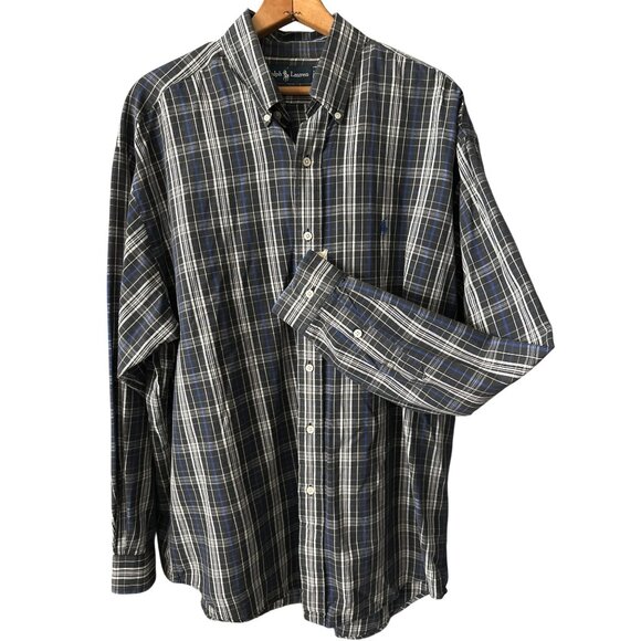 Ralph Lauren Other - Ralph Lauren Plaid Button-Down Shirt Blaire Black Blue Cotton Long Sleeve Large